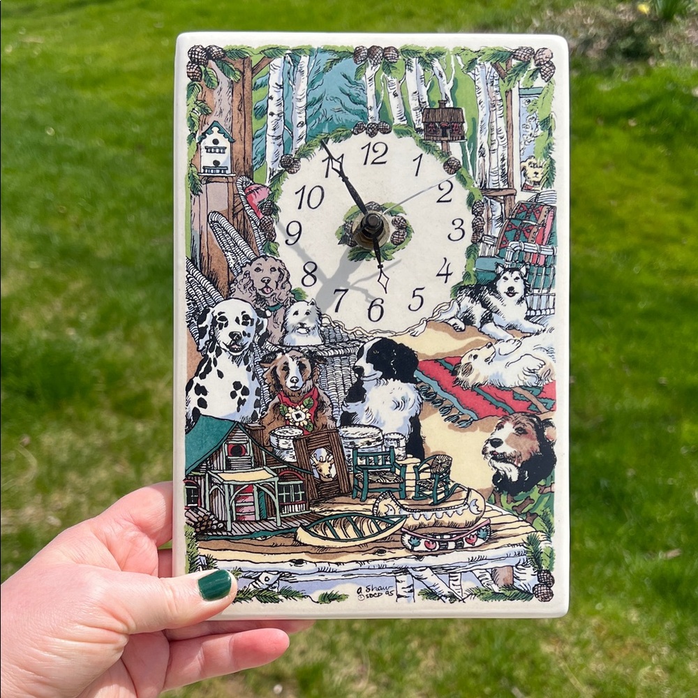 VTG Santa Barbara Ceramic Studio Crafted Tile Wall Art Clock Dog Country Cabin - Picture 5 of 10